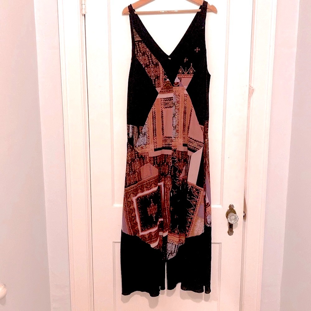 Free People Black Abstract Geometric Jumpsuit